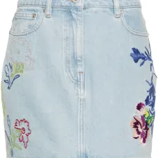 Джинсовая юбка мини с цветочной вышивкой Джинсовая юбка мини с цветочной вышивкой