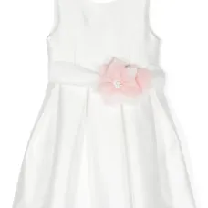 Платье с цветочной аппликацией и складками