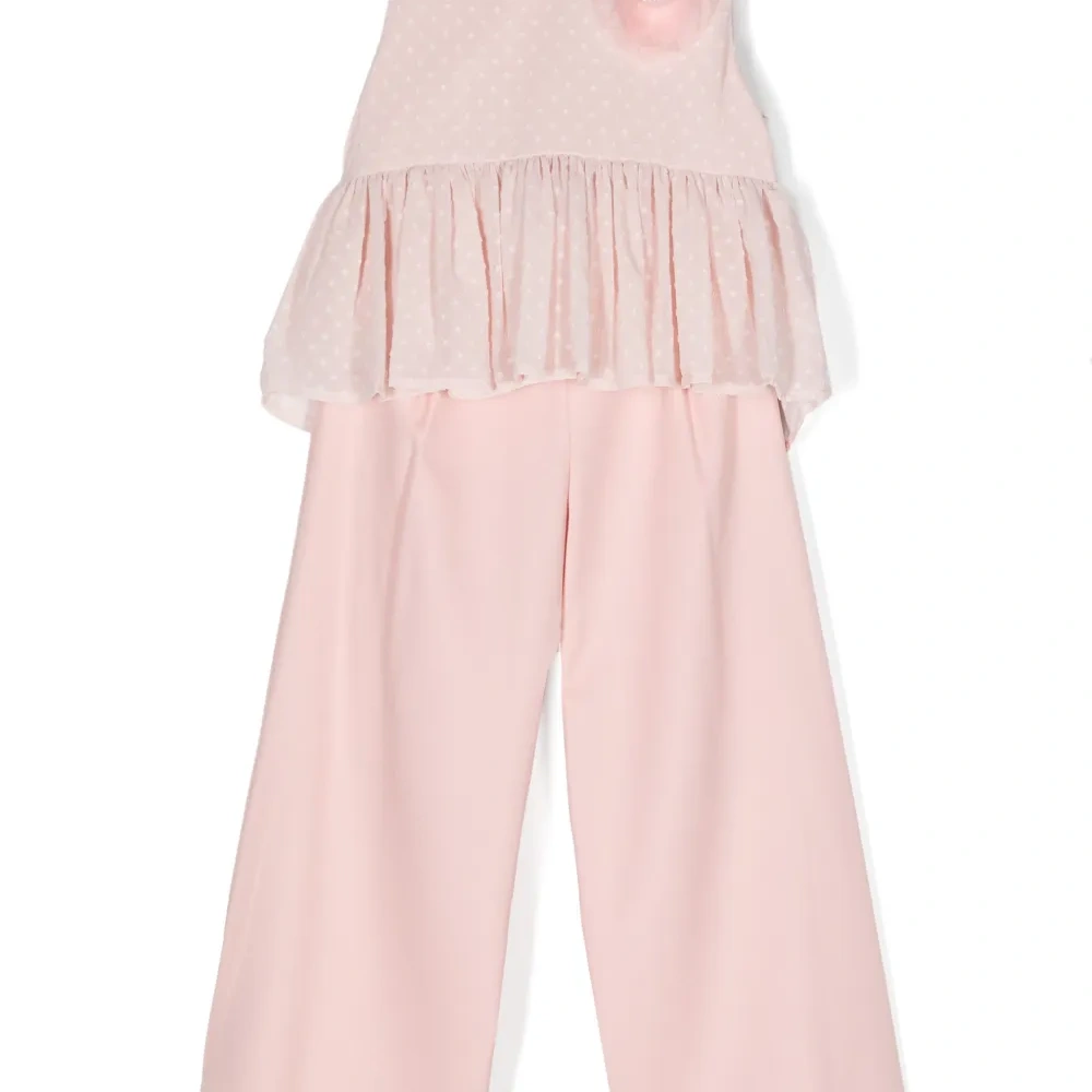 Комплект из топа и брюк с вышивкой в горох