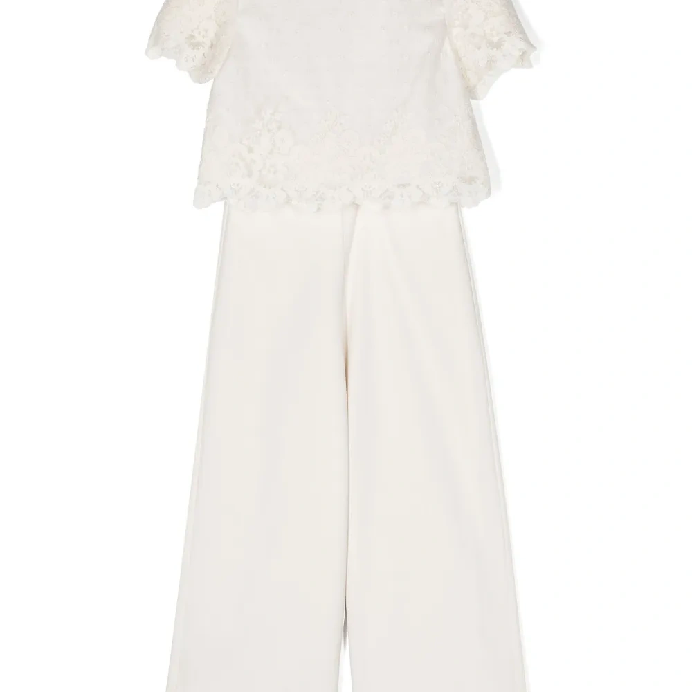 Комплект из топа и брюк с вышивкой в горох