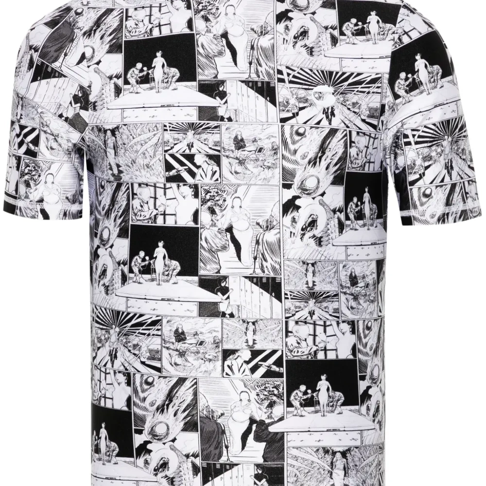 Футболка с воротником-воронкой и принтом