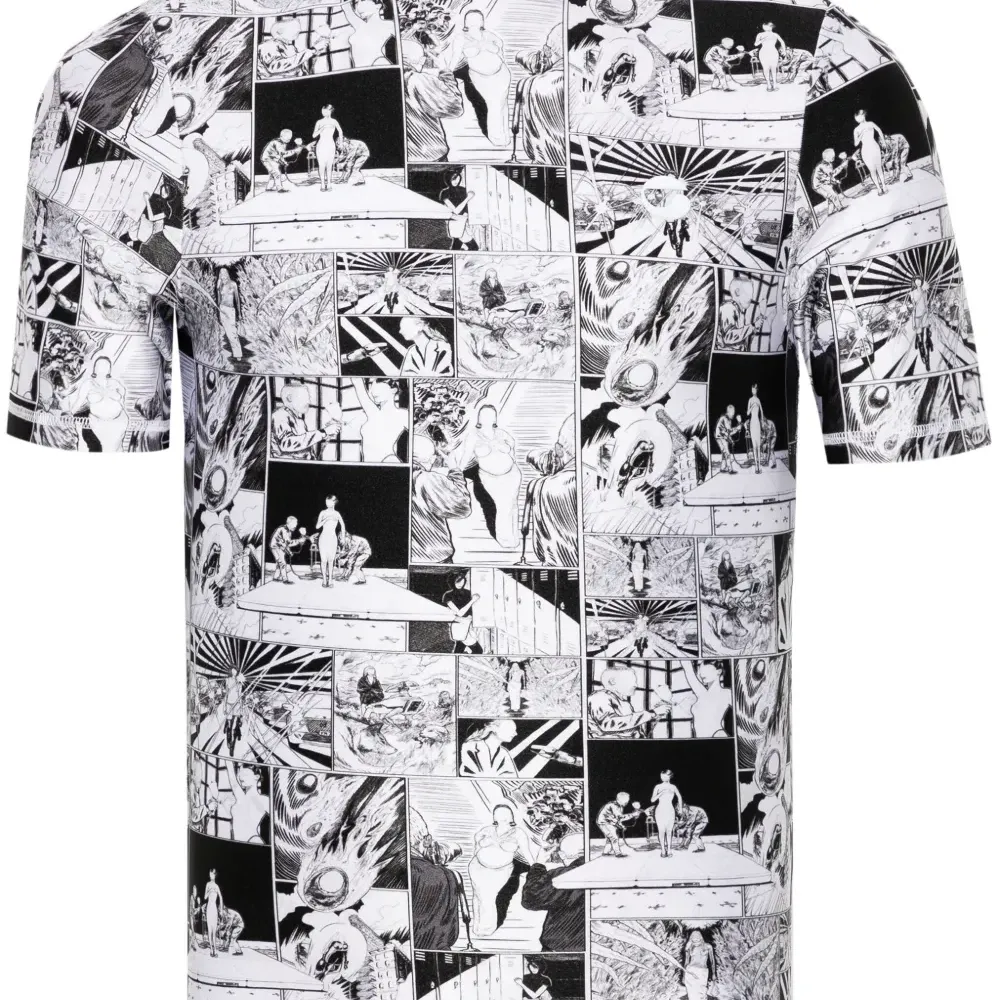 Футболка с воротником-воронкой и принтом