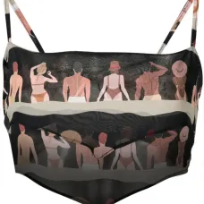 Укороченный шелковый топ с графичным принтом