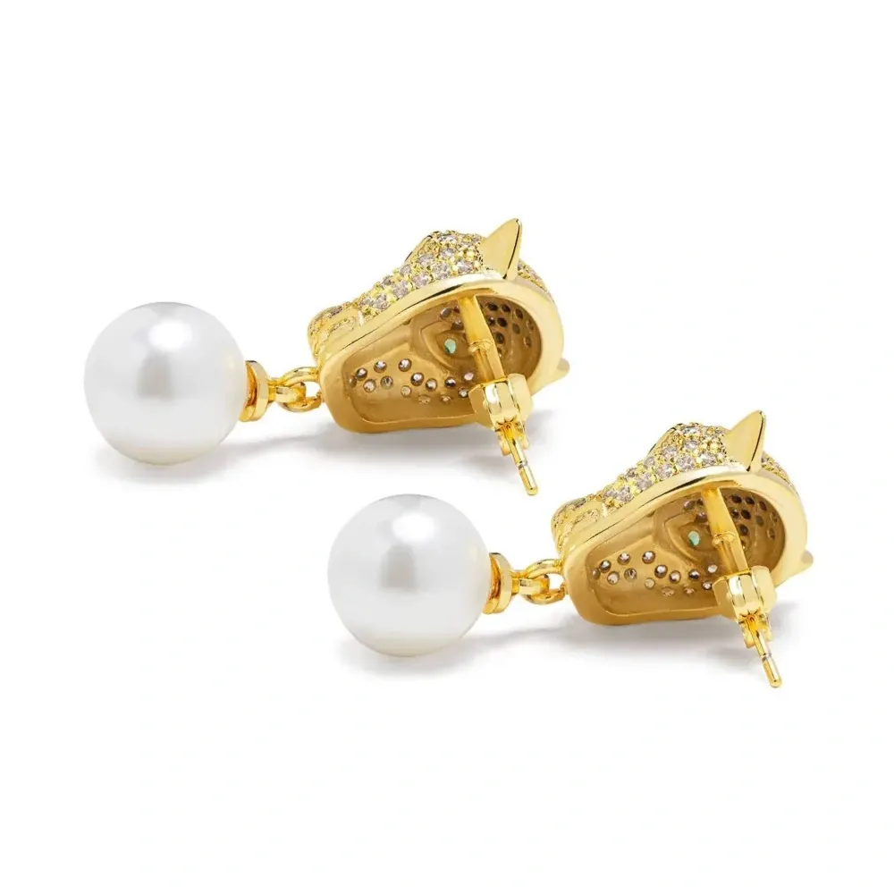 Позолоченные серьги-подвески Panther с жемчугом