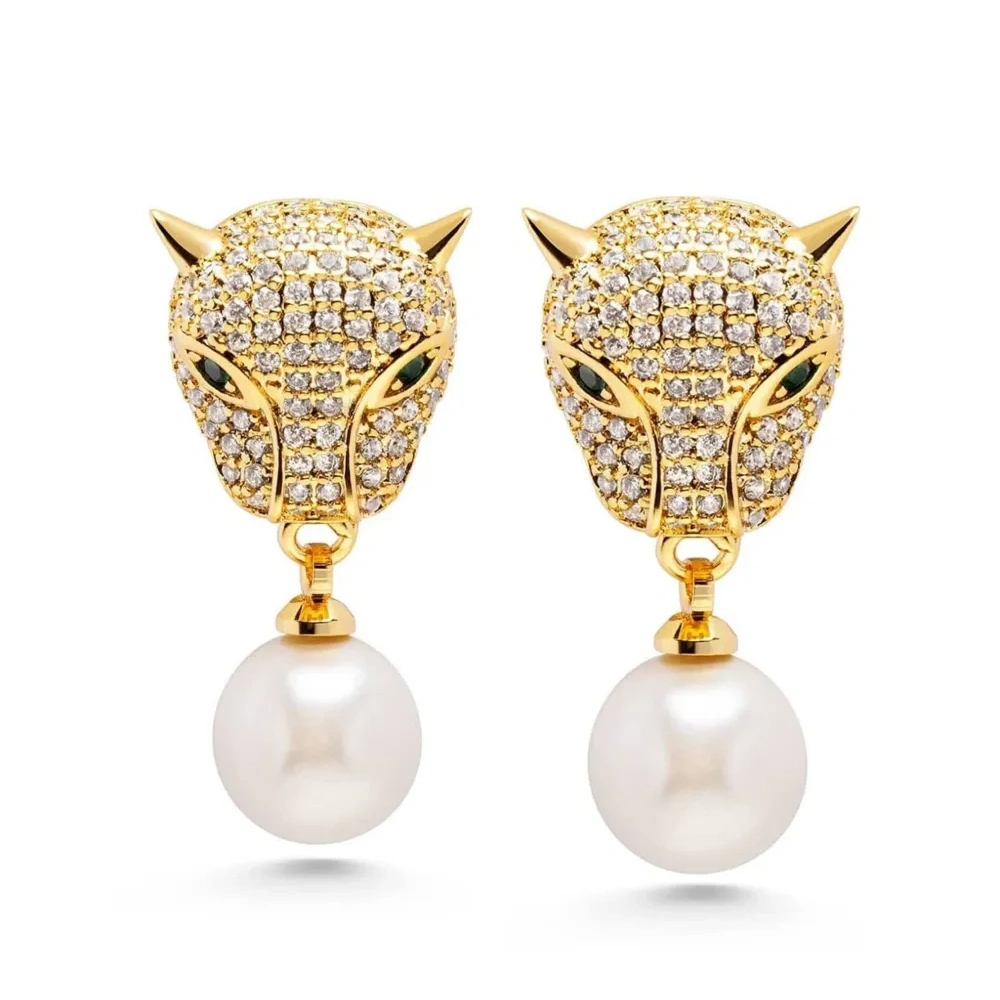 Позолоченные серьги-подвески Panther с жемчугом