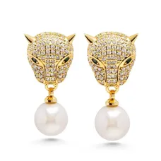 Позолоченные серьги-подвески Panther с жемчугом