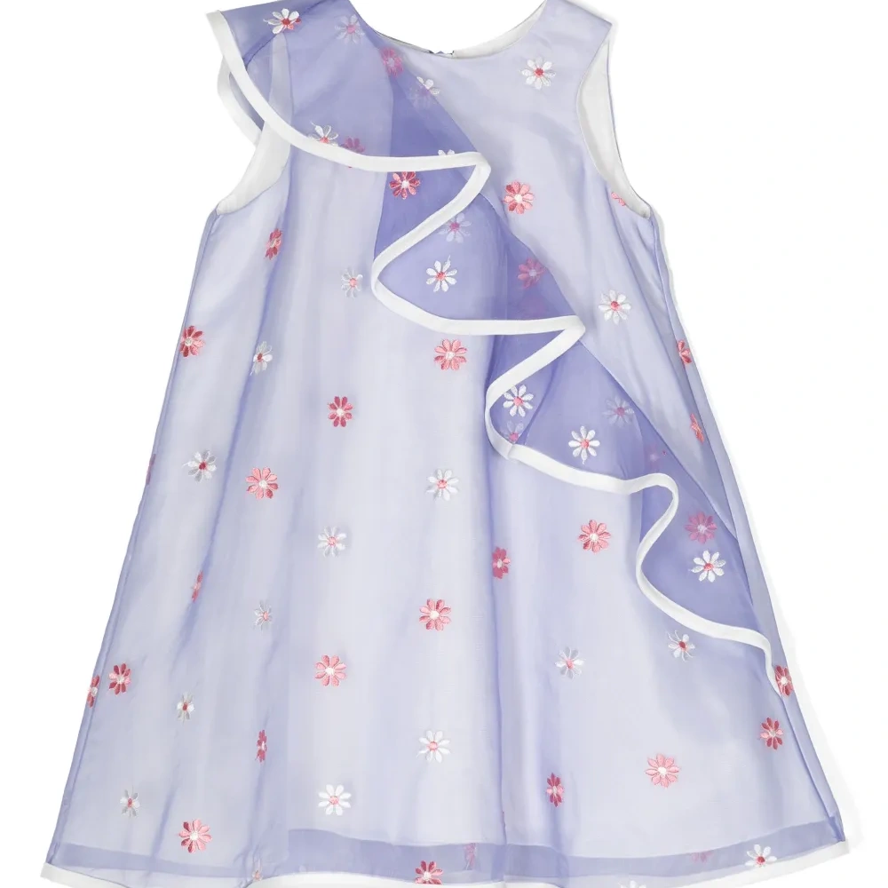 Платье миди с оборками и цветочной вышивкой