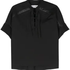 Блузка с кожаной отделкой