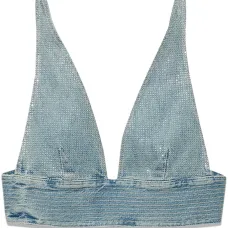 Укороченный джинсовый топ со стразами