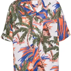 Льняная рубашка с цветочным принтом