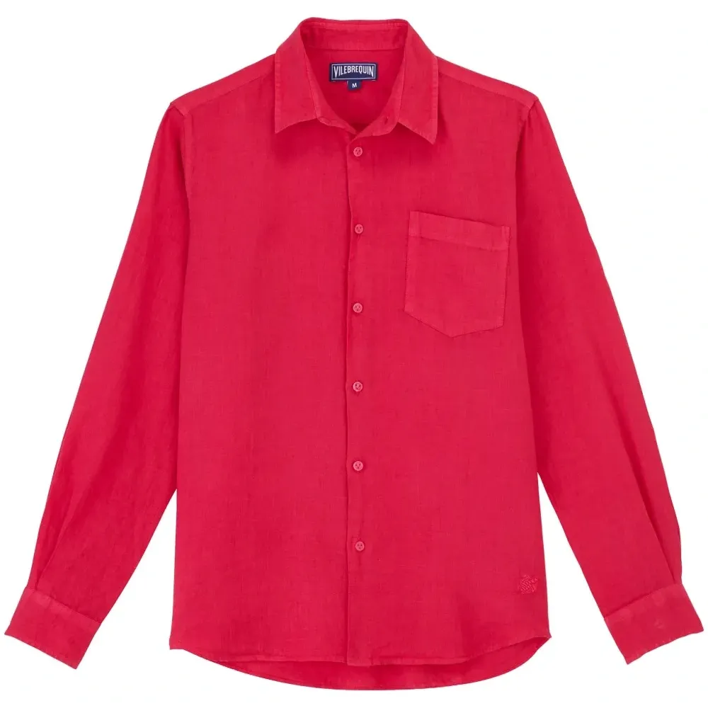 Льняная рубашка с вышитым логотипом