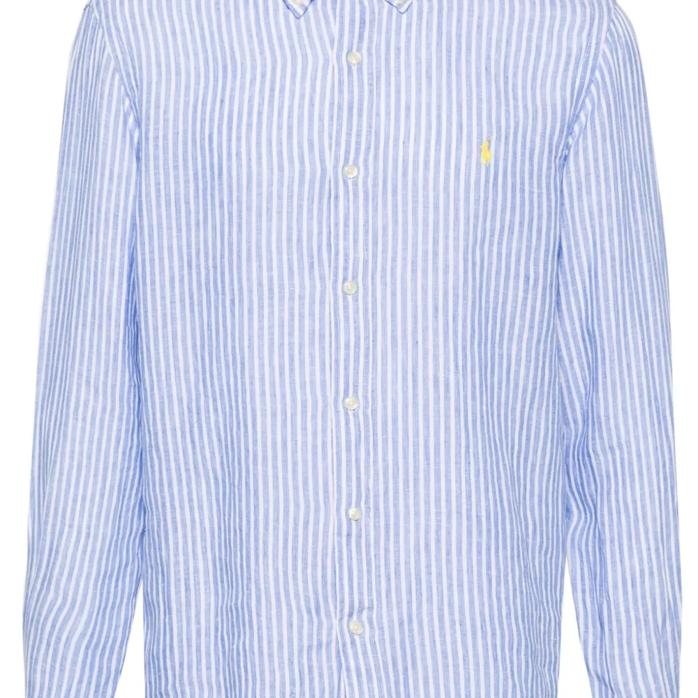 Полосатая льняная рубашка с вышитым логотипом