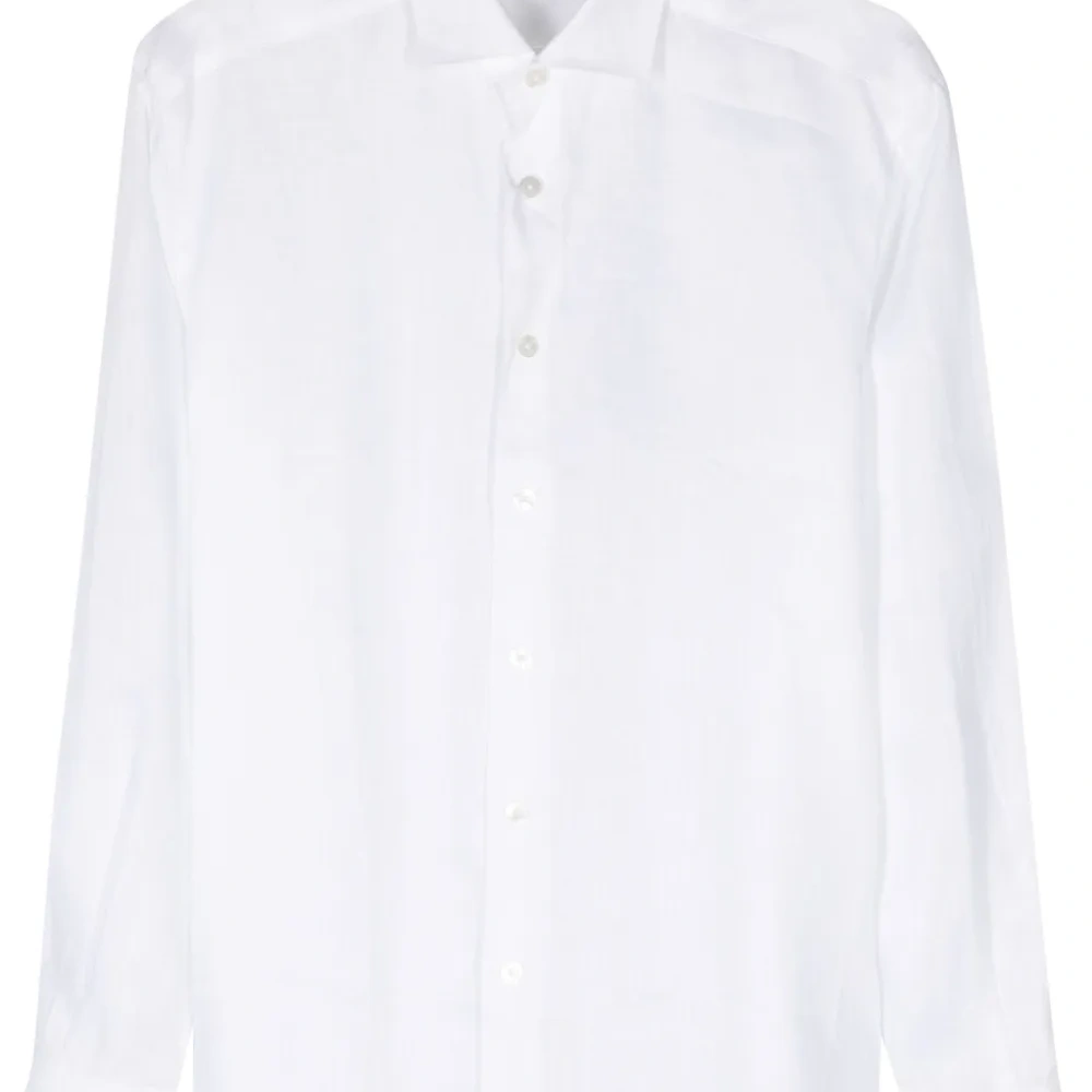 Льняная рубашка с косым воротником