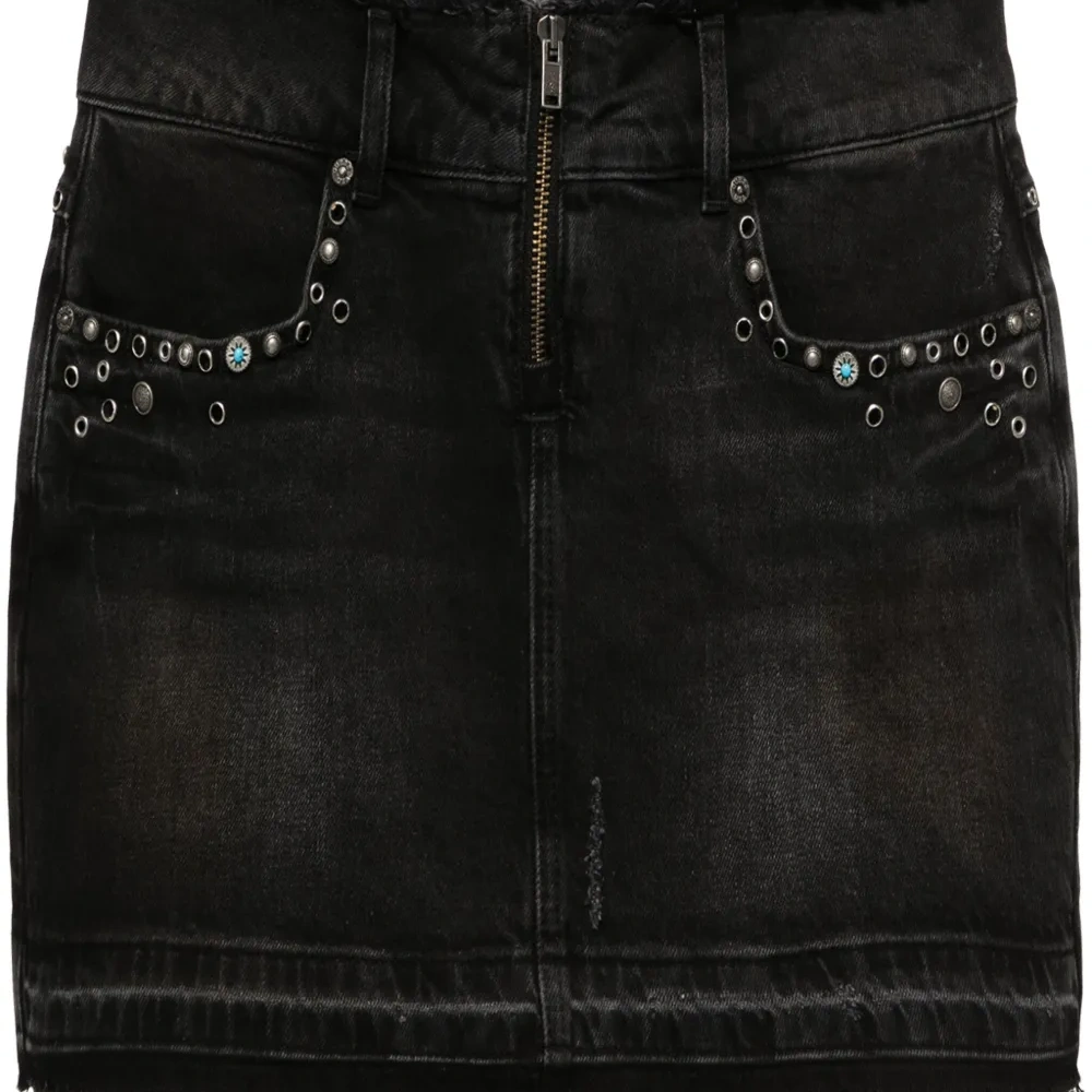 Джинсовая юбка мини с бахромой