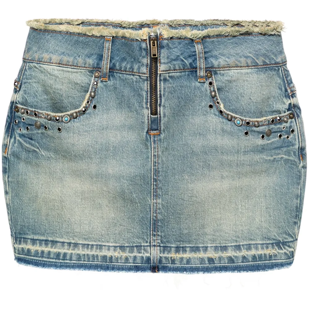 Джинсовая юбка мини с бахромой