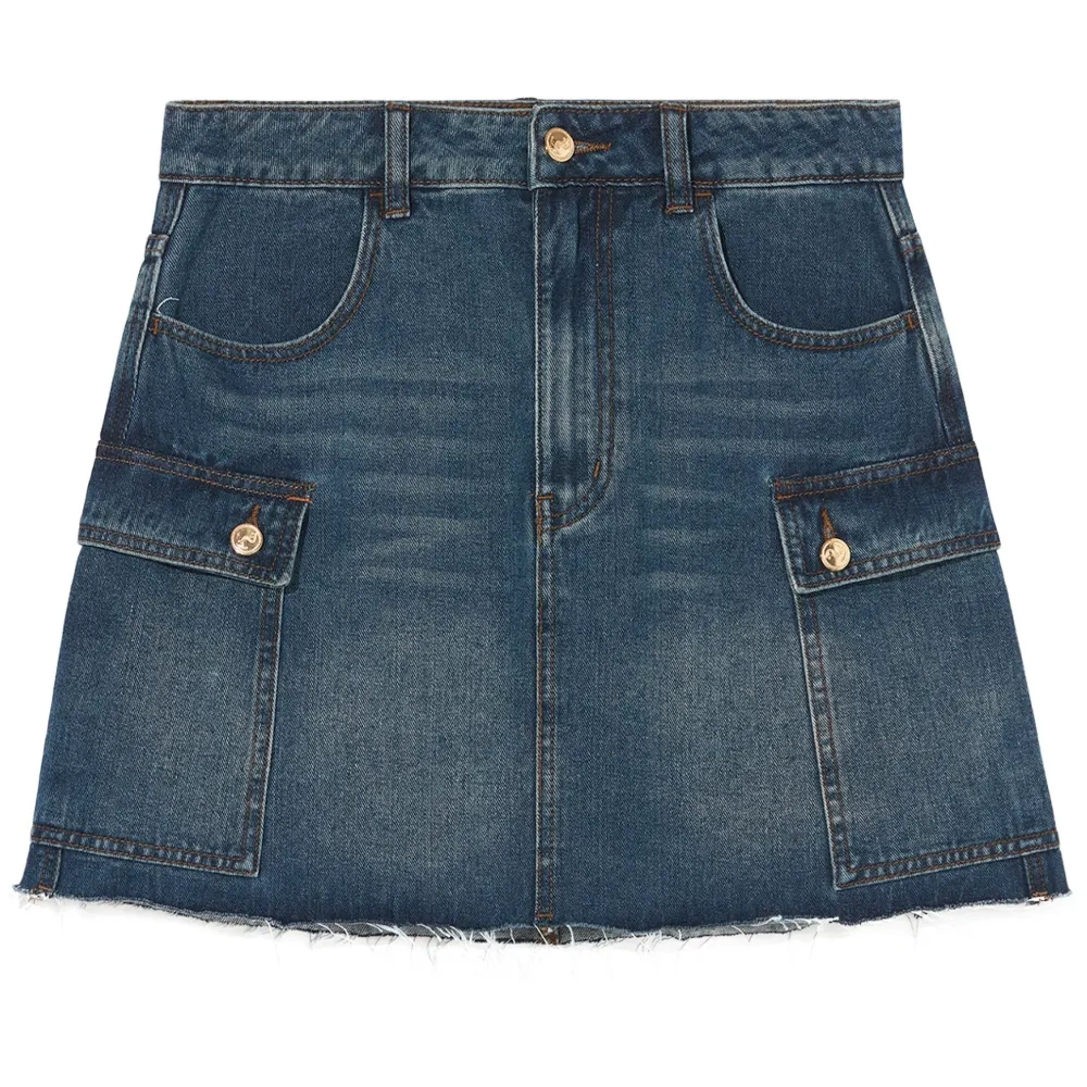 Джинсовая юбка мини с карманами карго