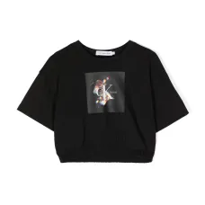 Укороченная футболка с принтом