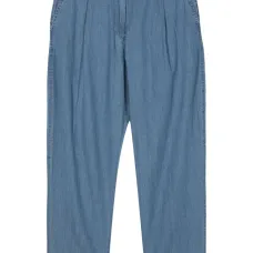 Зауженные брюки из ткани шамбре