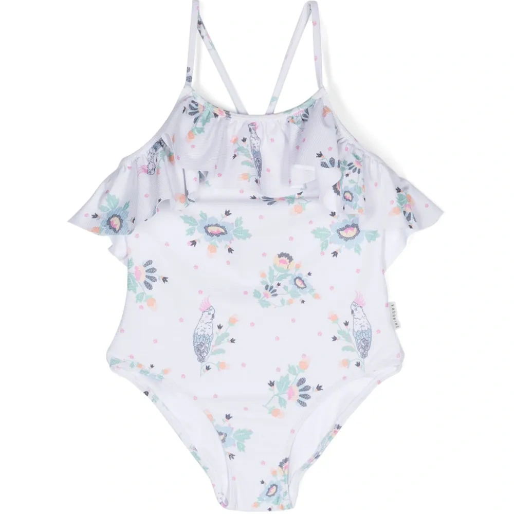 Купальник с оборками и цветочным принтом
