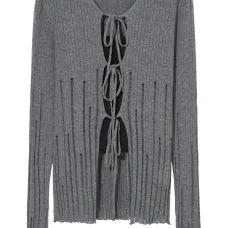 Кардиган в рубчик с эффектом потертости