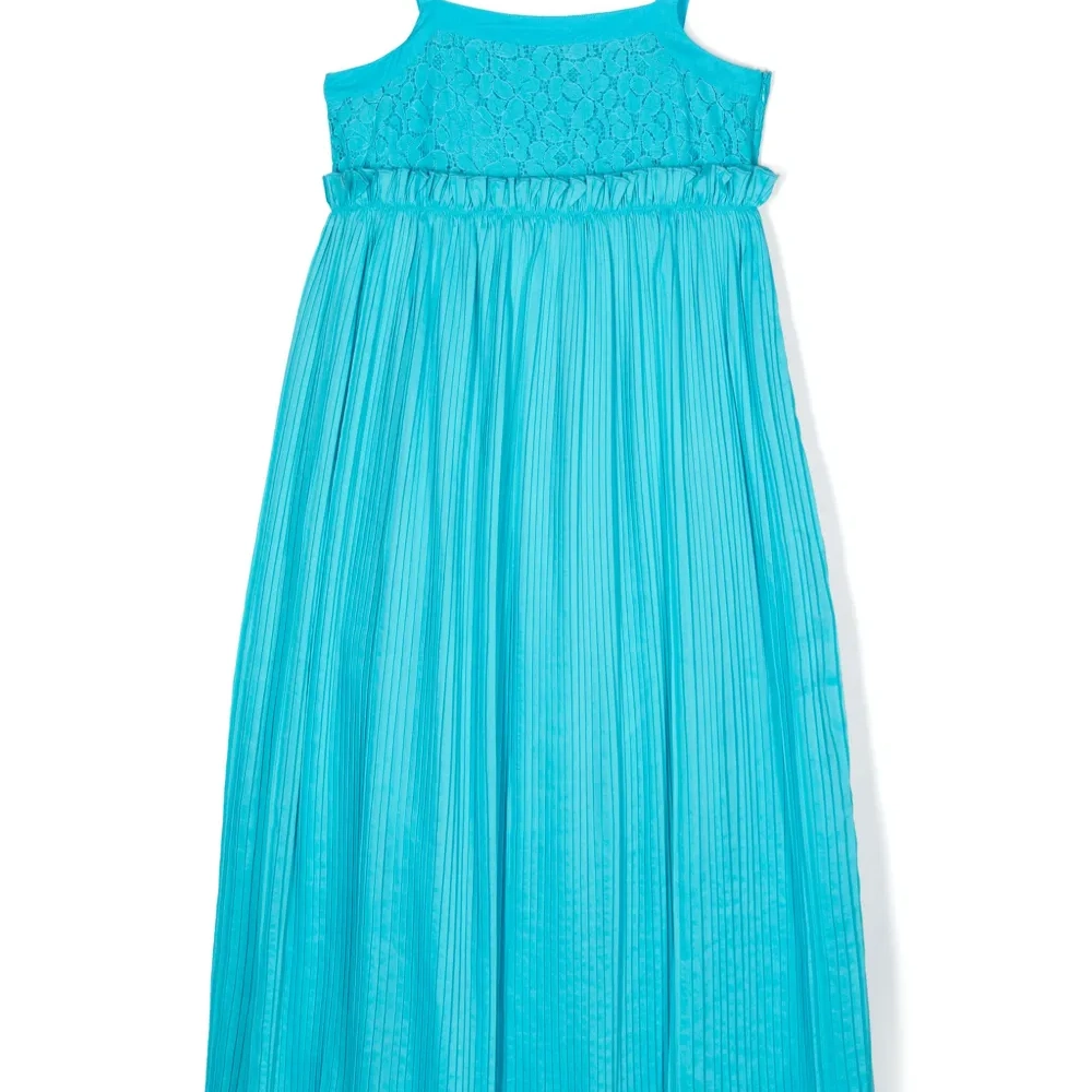 Плиссированное платье макси с кружевом