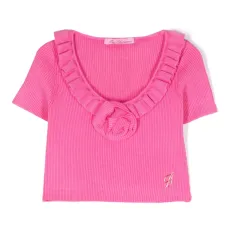 Топ в рубчик с цветочной аппликацией