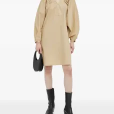 Мини-платье с объемными рукавами и V-образным вырезом