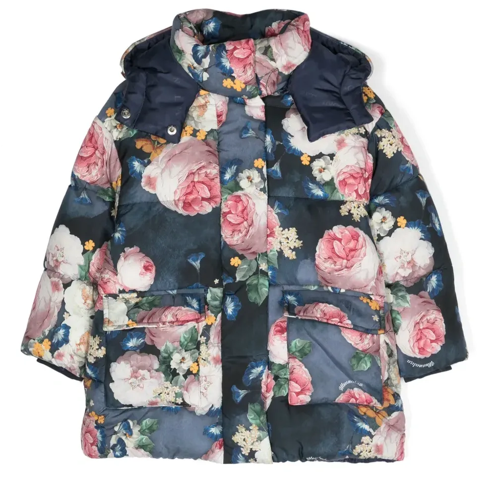 Пуховик с цветочным принтом