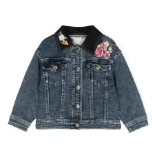 Дутая джинсовая куртка с цветочной вышивкой
