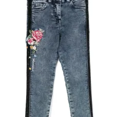 Джинсы с цветочной вышивкой