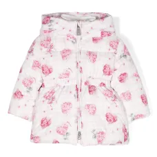 Пуховик с капюшоном и цветочным принтом