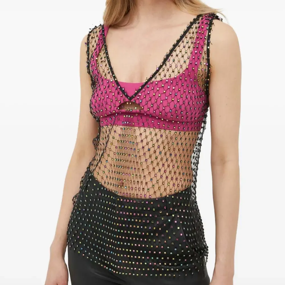 Сетчатый топ с бисером