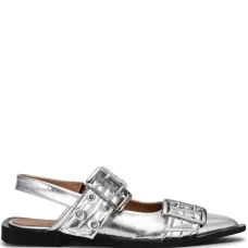 Балетки с пряжками и эффектом металлик