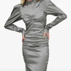 Мини-платье с драпировкой и рукавами фонарик