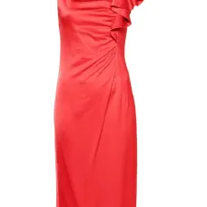 Атласное платье миди с драпировкой