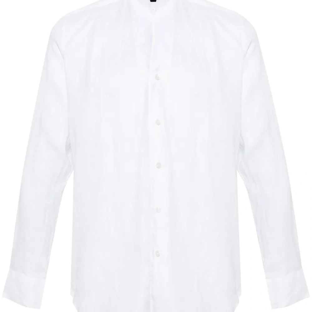 Льняная рубашка с воротником-стойкой