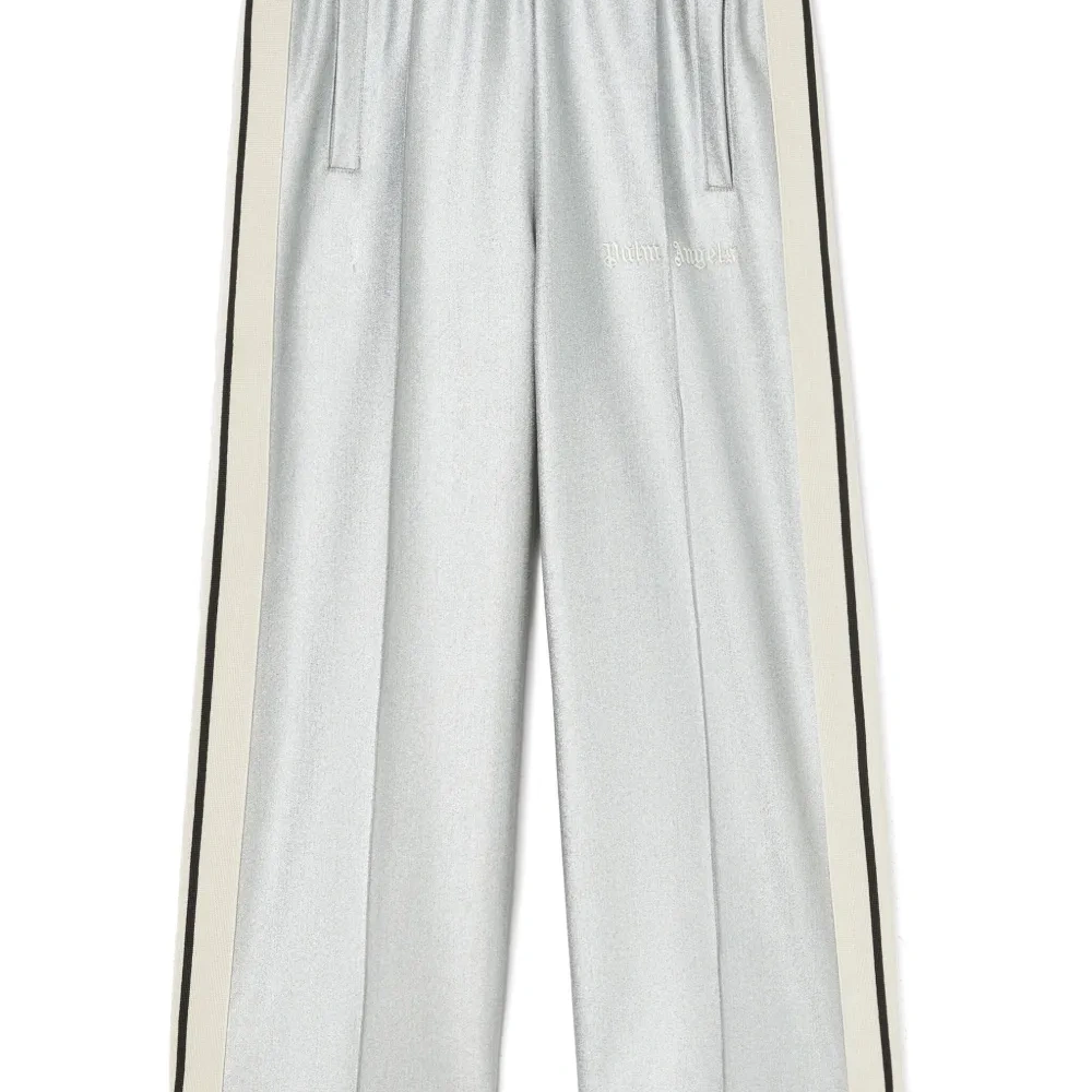 спортивные брюки с вышитым логотипом и эффектом металлик