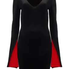 Платье с V-образным вырезом и контрастными манжетами