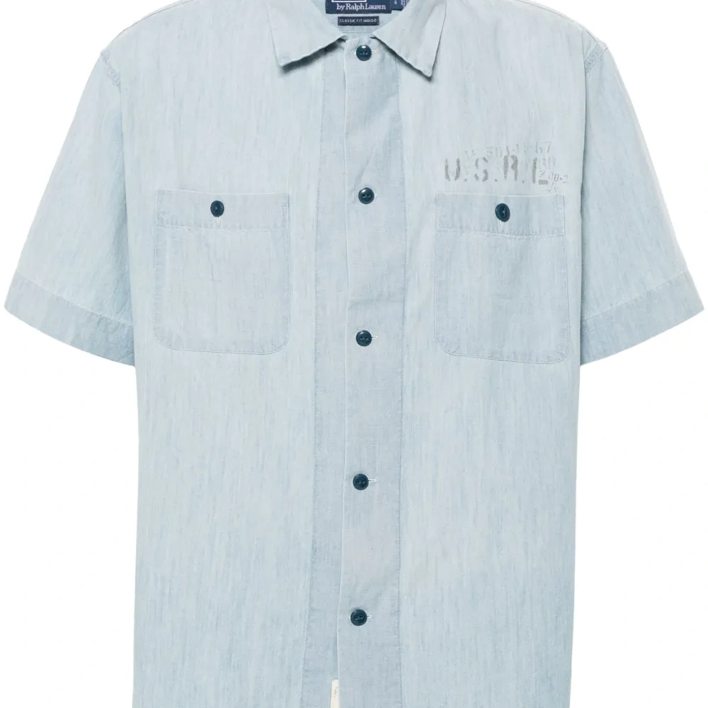 Джинсовая рубашка с короткими рукавами