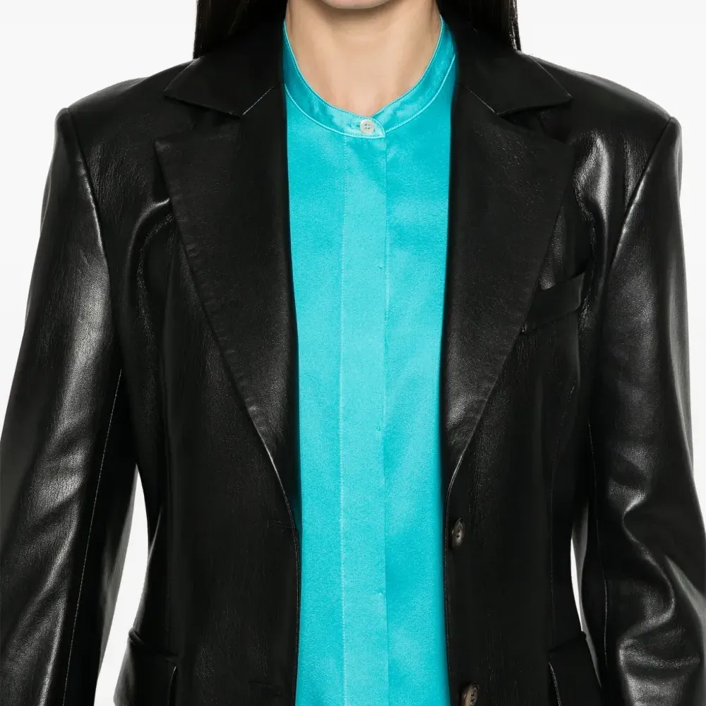 Атласная рубашка с воротником-стойкой Атласная рубашка с воротником-стойкой