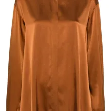 Атласная рубашка с воротником-стойкой