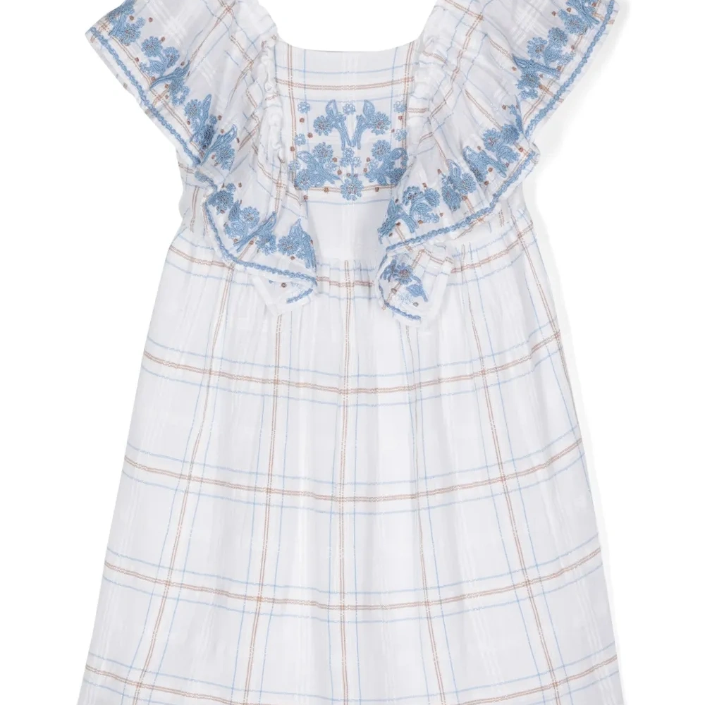 Клетчатое платье с цветочной вышивкой