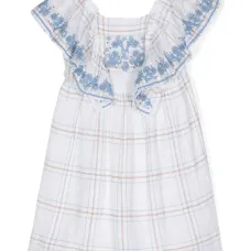 Клетчатое платье с цветочной вышивкой