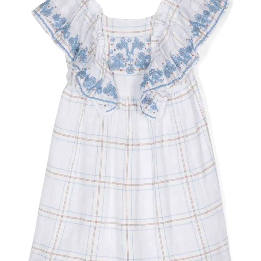 Клетчатое платье с цветочной вышивкой Клетчатое платье с цветочной вышивкой