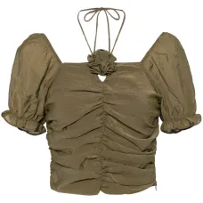 Топ с вырезом халтер и цветочной аппликацией Топ с вырезом халтер и цветочной аппликацией