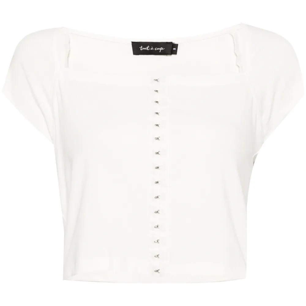 Укороченный топ с квадратным вырезом и рукавами кап