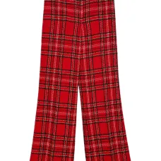 прямые брюки в клетку с бахромой