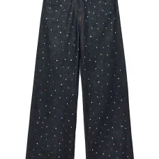 Джинсы широкого кроя со стразами