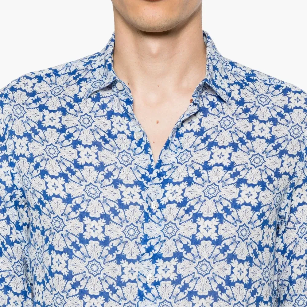 Льняная рубашка с цветочным принтом