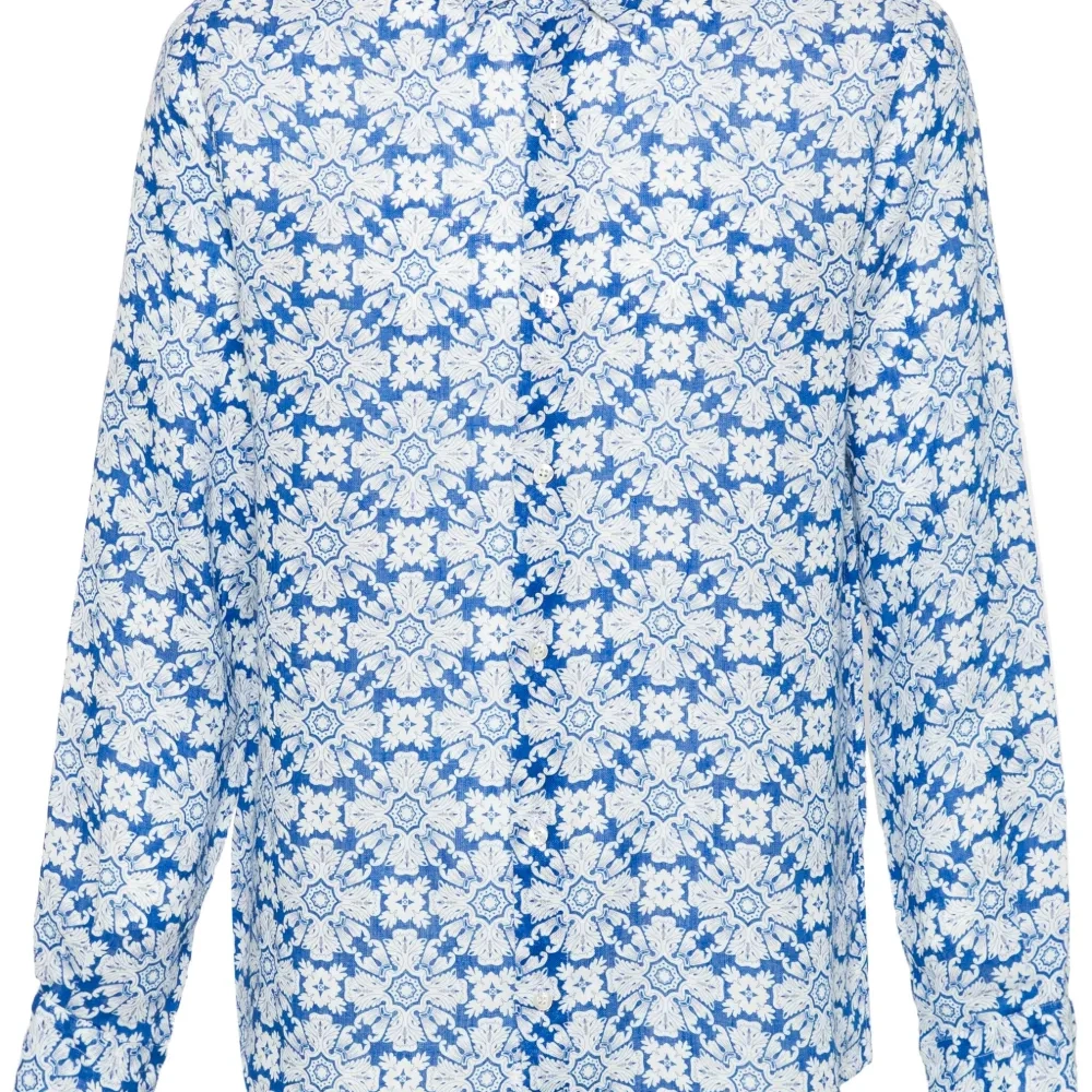 Льняная рубашка с цветочным принтом